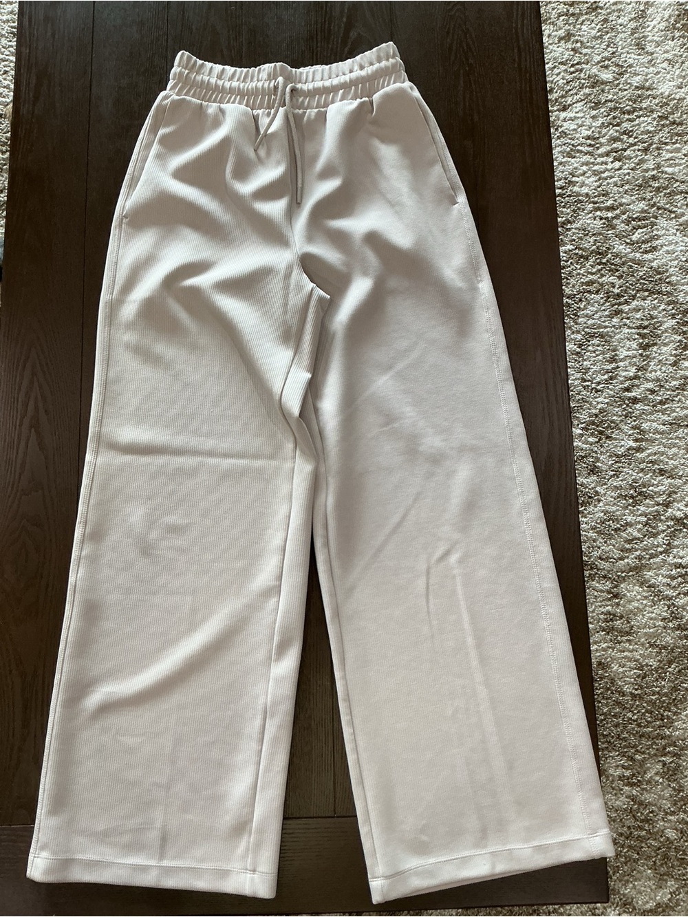 All In Motion White Wide-Leg Ribbed Pants with Drawstring Waist